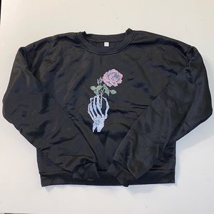 Black. Skeleton Hand with Rose Sweatshirt.
